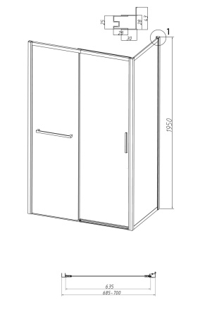 Душевая перегородка Grossman Style 200.K33.05.70.10.00 70х195 стекло прозрачное профиль хром